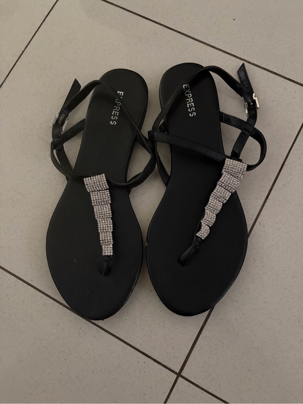 Express Black Rhinestone T-Strap Sandals